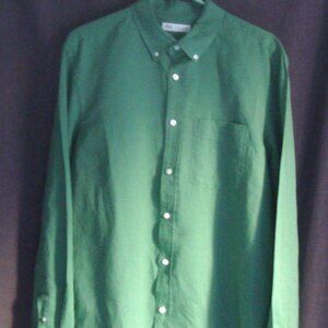 ZARA Linen Cotton Long Sleeve Green Button Down Essential Layering Minimalist